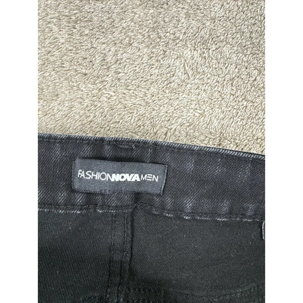 Fashion Nova  Men Distressed Skinny Jeans Black Mens 38x30 Stretch Ripped Denim